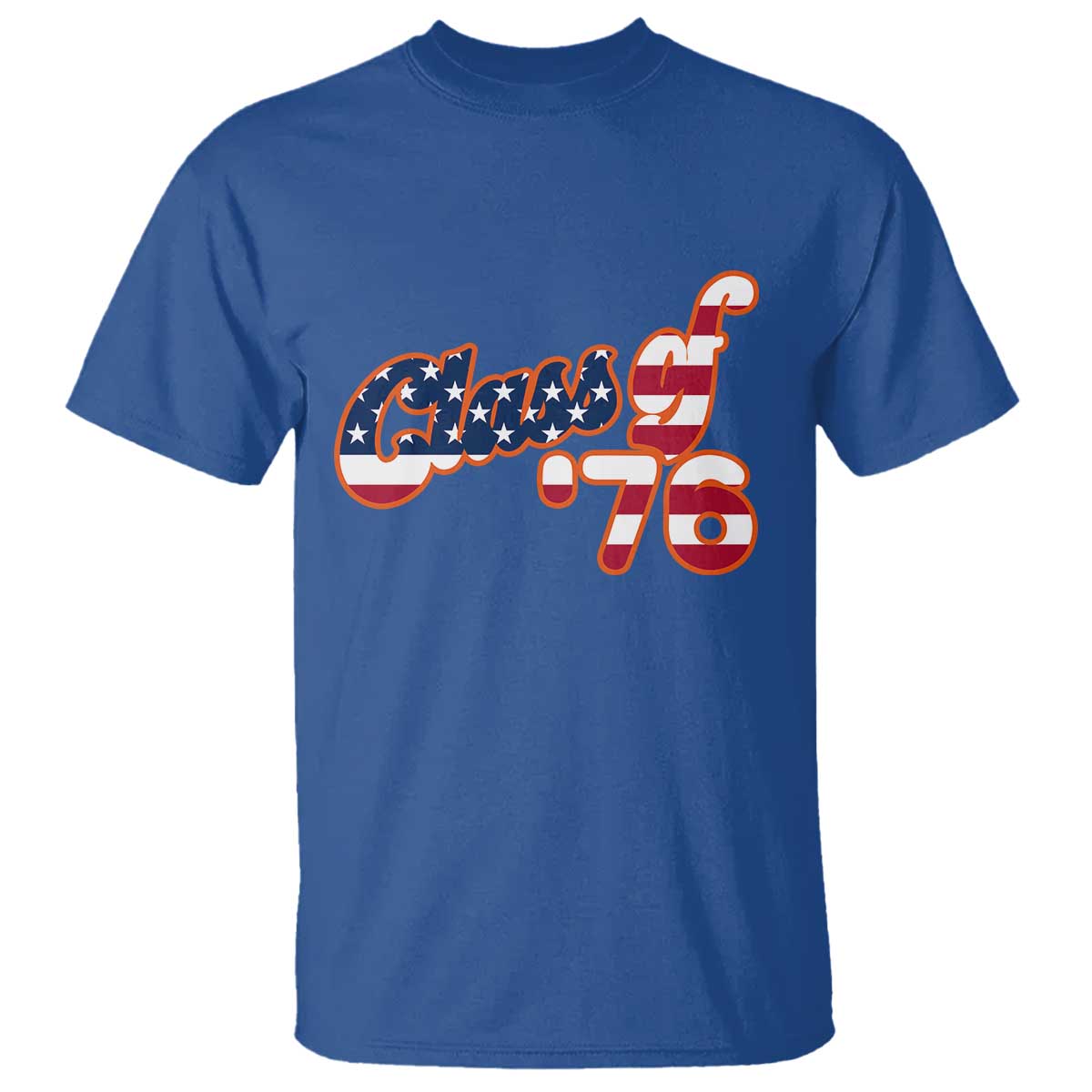 Patriotic Class of 76 Retro American Flag Script T Shirt Graduation Birthday Milestone TS02 Royal Blue Print Your Wear