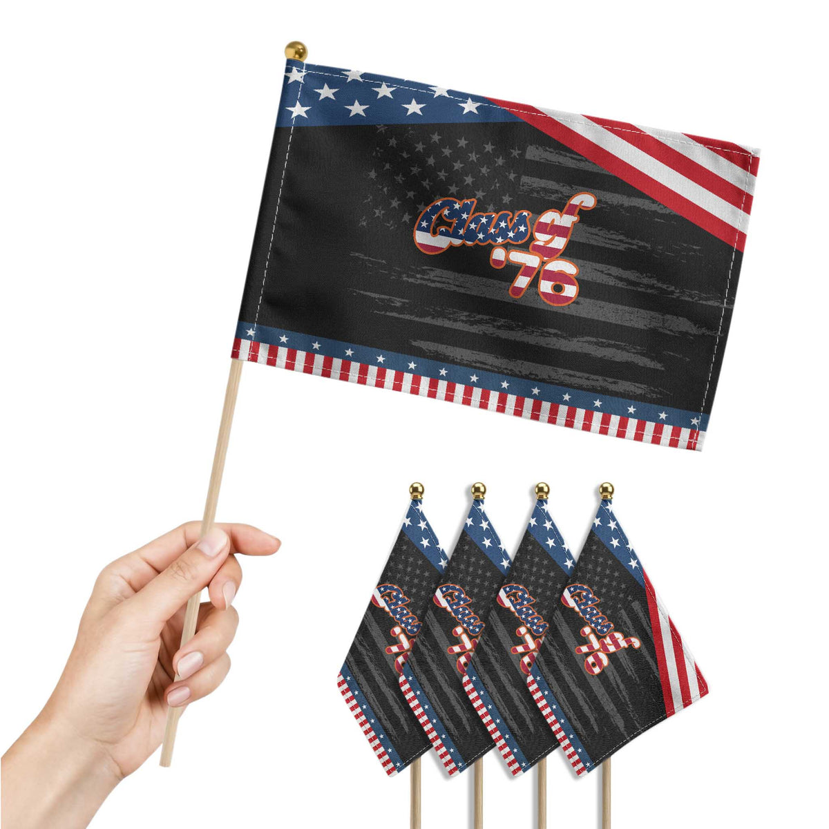 Class of 76 Retro American Flag Script Patriotic Handheld Flag Graduation Birthday Milestone TS02 Print Your Wear
