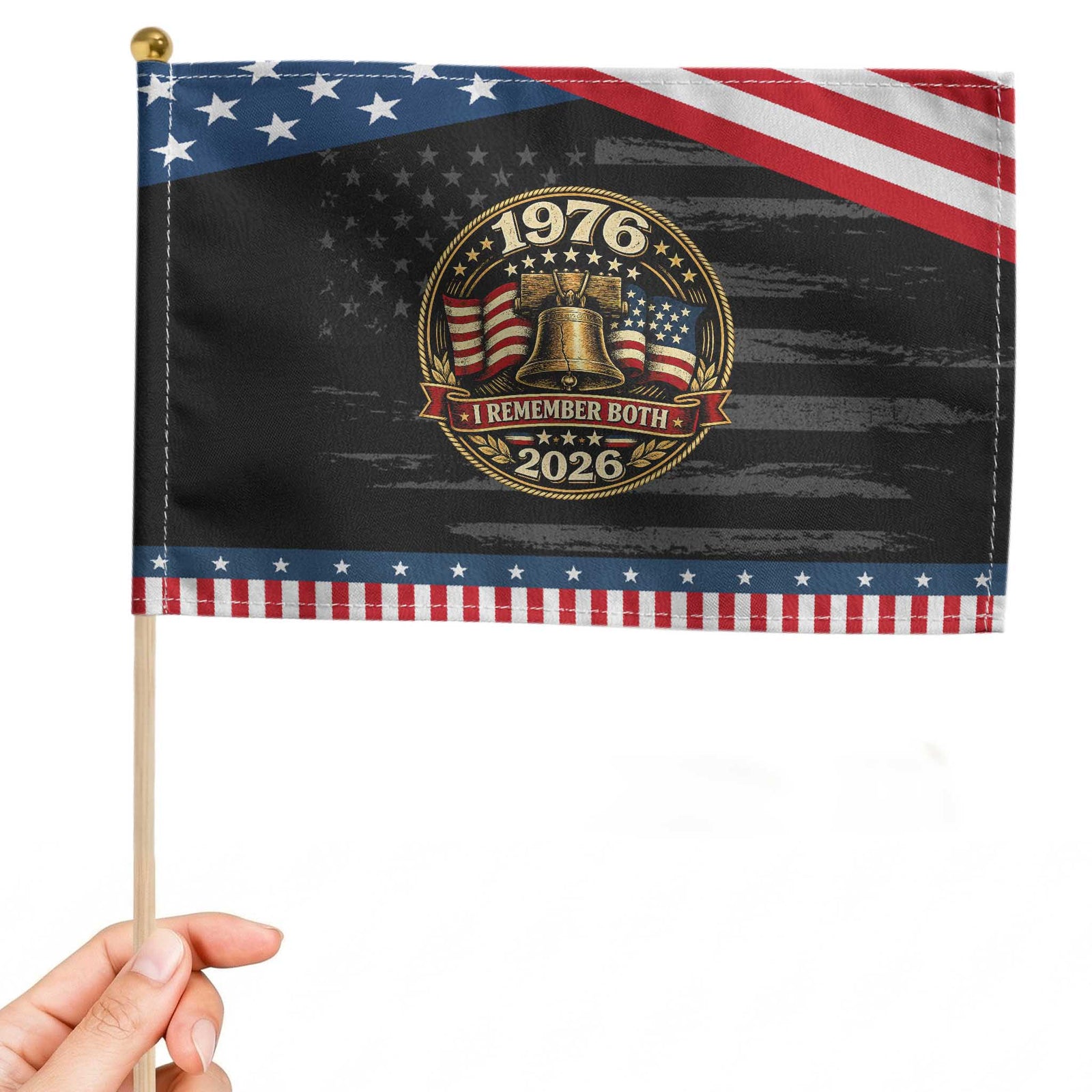 Bicentennial Born 1976 Liberty Bell Patriotic Handheld Flag America 250th Anniversary 50th Birthday TS02 Distressed 8.2