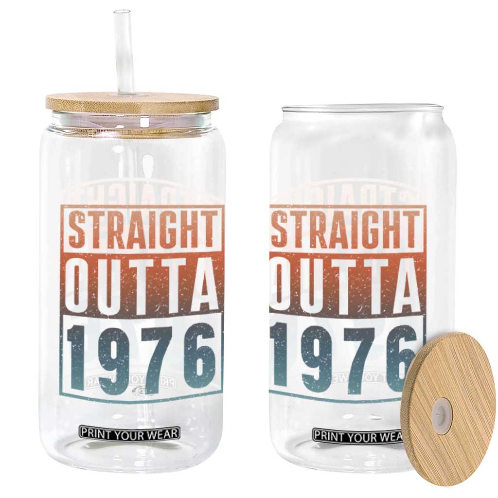 Straight Outta 1976 Glass Can Funny 50th Birthday Retro Neon Gradient Effect Printing TS02 Print Your Wear