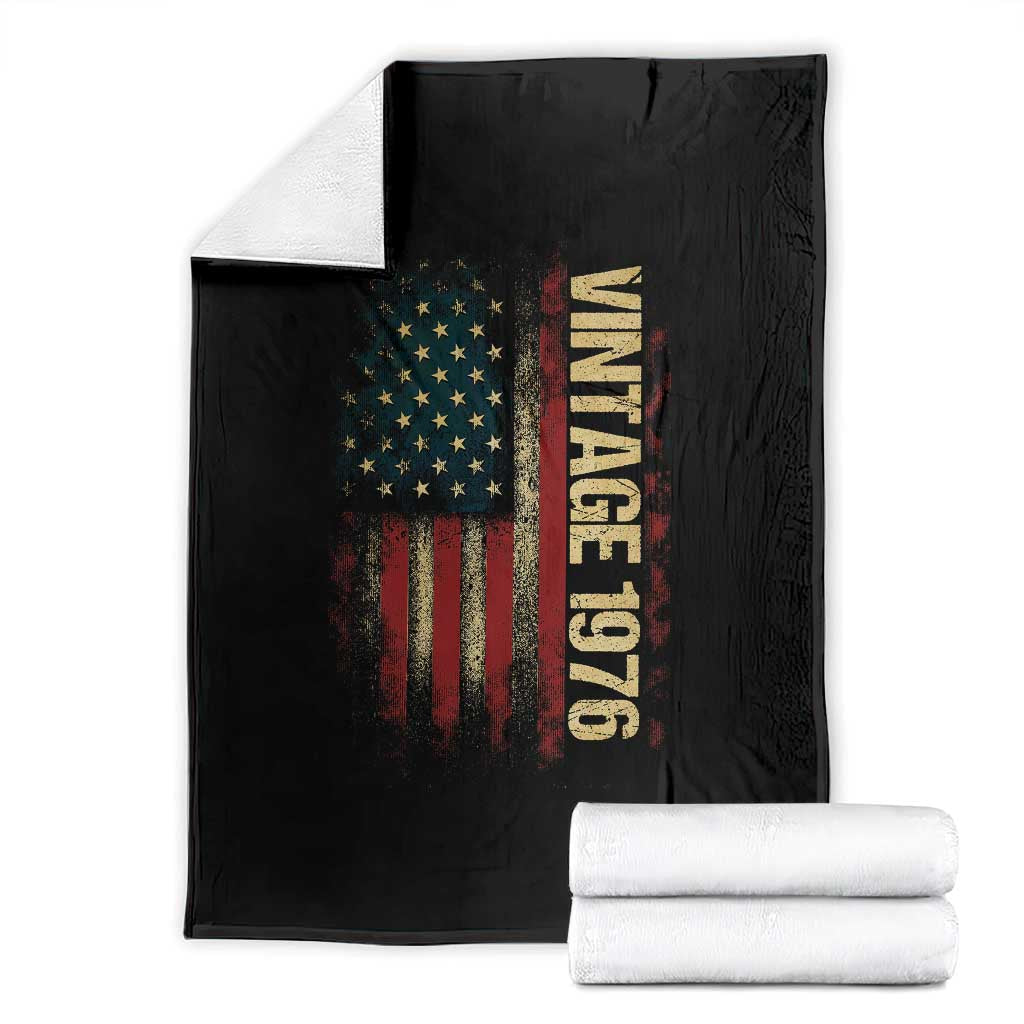 Vintage 1976 Distressed American Flag Throw Blanket Patriotic 50th Birthday Graphic TS02 Black Print Your Wear
