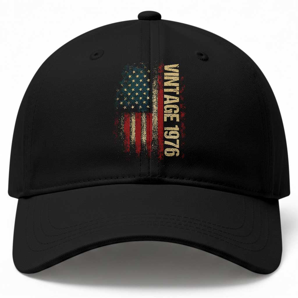 Vintage 1976 Distressed American Flag Baseball Cap Patriotic 50th Birthday Graphic TS02 Print Your Wear