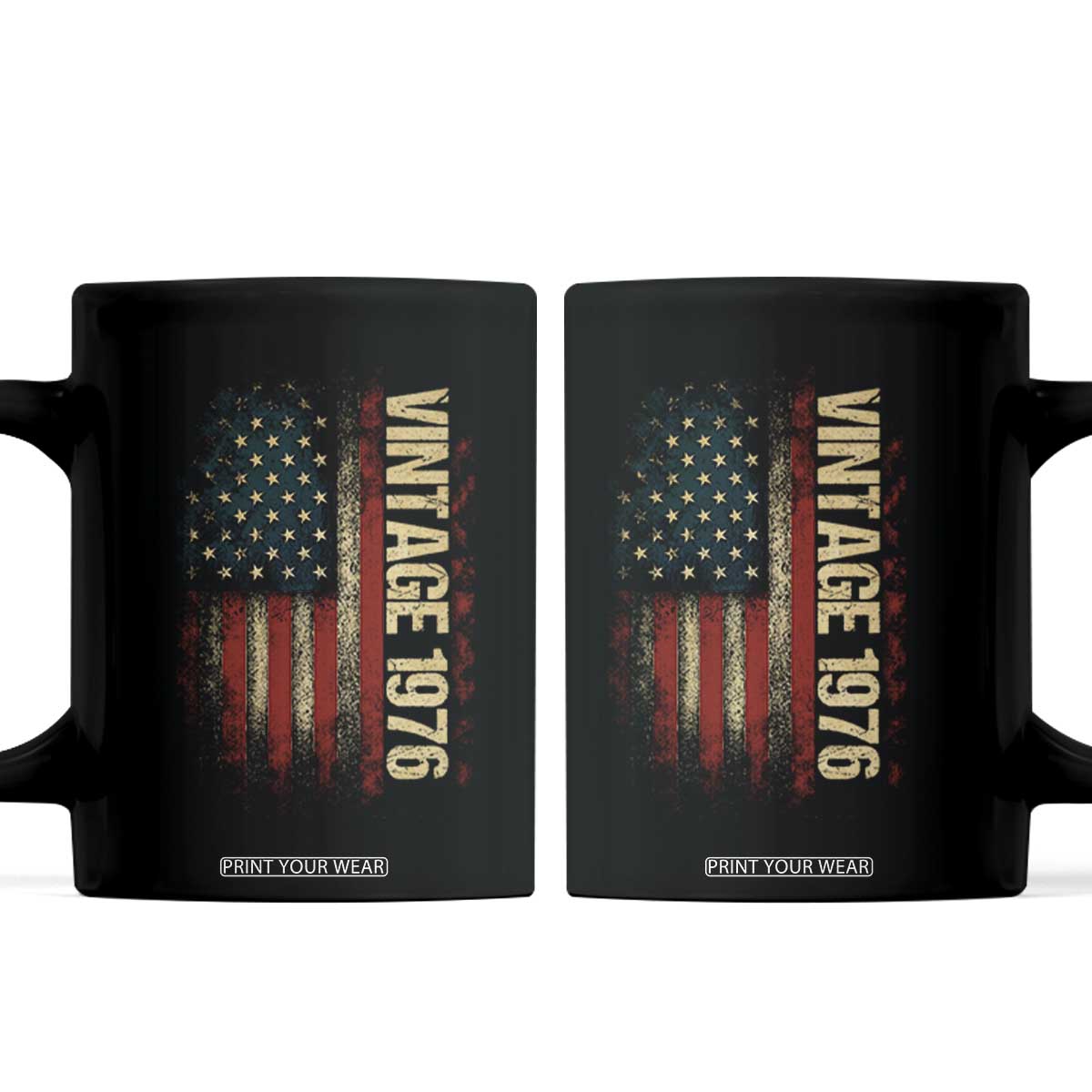 Vintage 1976 Distressed American Flag Coffee Mug Patriotic 50th Birthday Graphic TS02 Black Print Your Wear