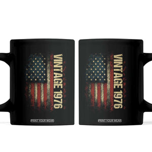 Vintage 1976 Distressed American Flag Coffee Mug Patriotic 50th Birthday Graphic TS02 Black Print Your Wear