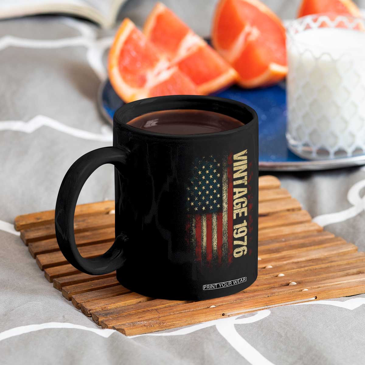 Vintage 1976 Distressed American Flag Coffee Mug Patriotic 50th Birthday Graphic TS02 Print Your Wear