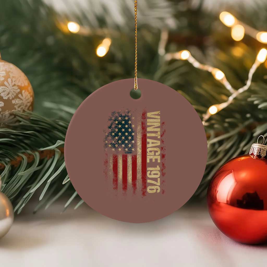 Vintage 1976 Distressed American Flag Ceramic Ornament Patriotic 50th Birthday Graphic TS02 1pc Mocha Print Your Wear
