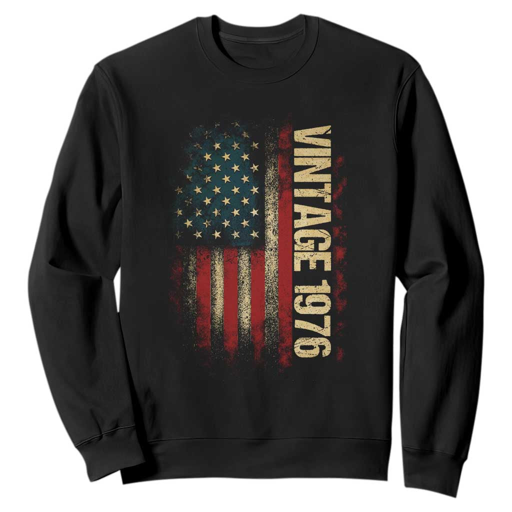 Vintage 1976 Distressed American Flag Sweatshirt Patriotic 50th Birthday Graphic TS02 Black Print Your Wear