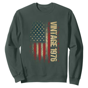 Vintage 1976 Distressed American Flag Sweatshirt Patriotic 50th Birthday Graphic TS02 Dark Forest Green Print Your Wear