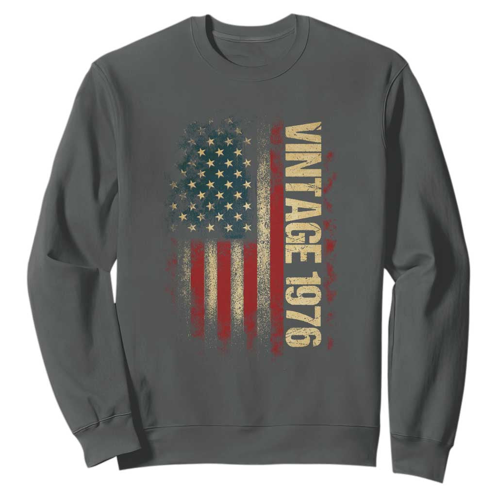 Vintage 1976 Distressed American Flag Sweatshirt Patriotic 50th Birthday Graphic TS02 Dark Heather Print Your Wear