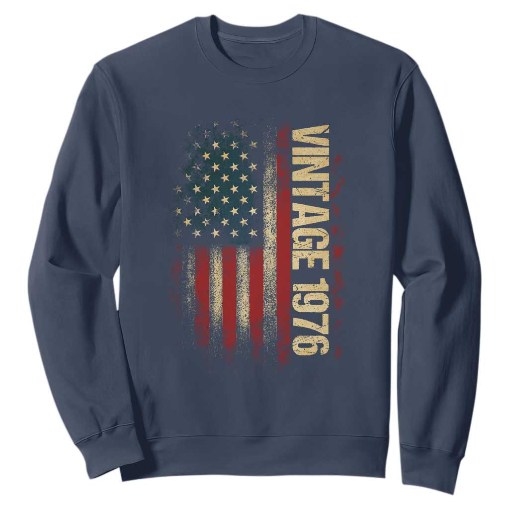 Vintage 1976 Distressed American Flag Sweatshirt Patriotic 50th Birthday Graphic TS02 Navy Print Your Wear