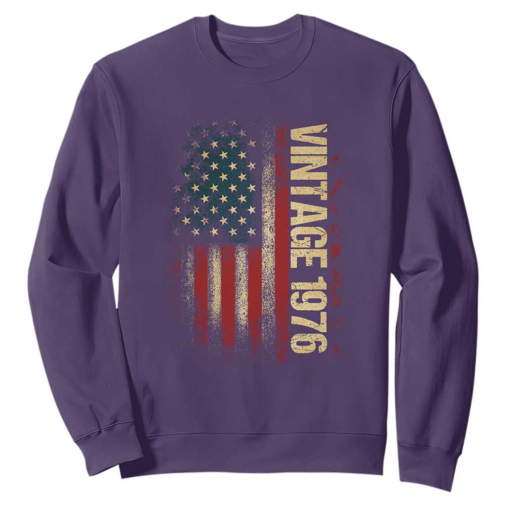Vintage 1976 Distressed American Flag Sweatshirt Patriotic 50th Birthday Graphic TS02 Purple Print Your Wear