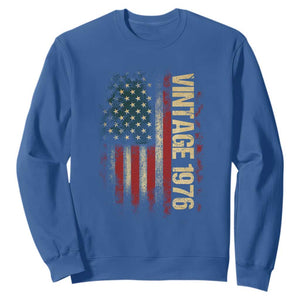 Vintage 1976 Distressed American Flag Sweatshirt Patriotic 50th Birthday Graphic TS02 Royal Blue Print Your Wear