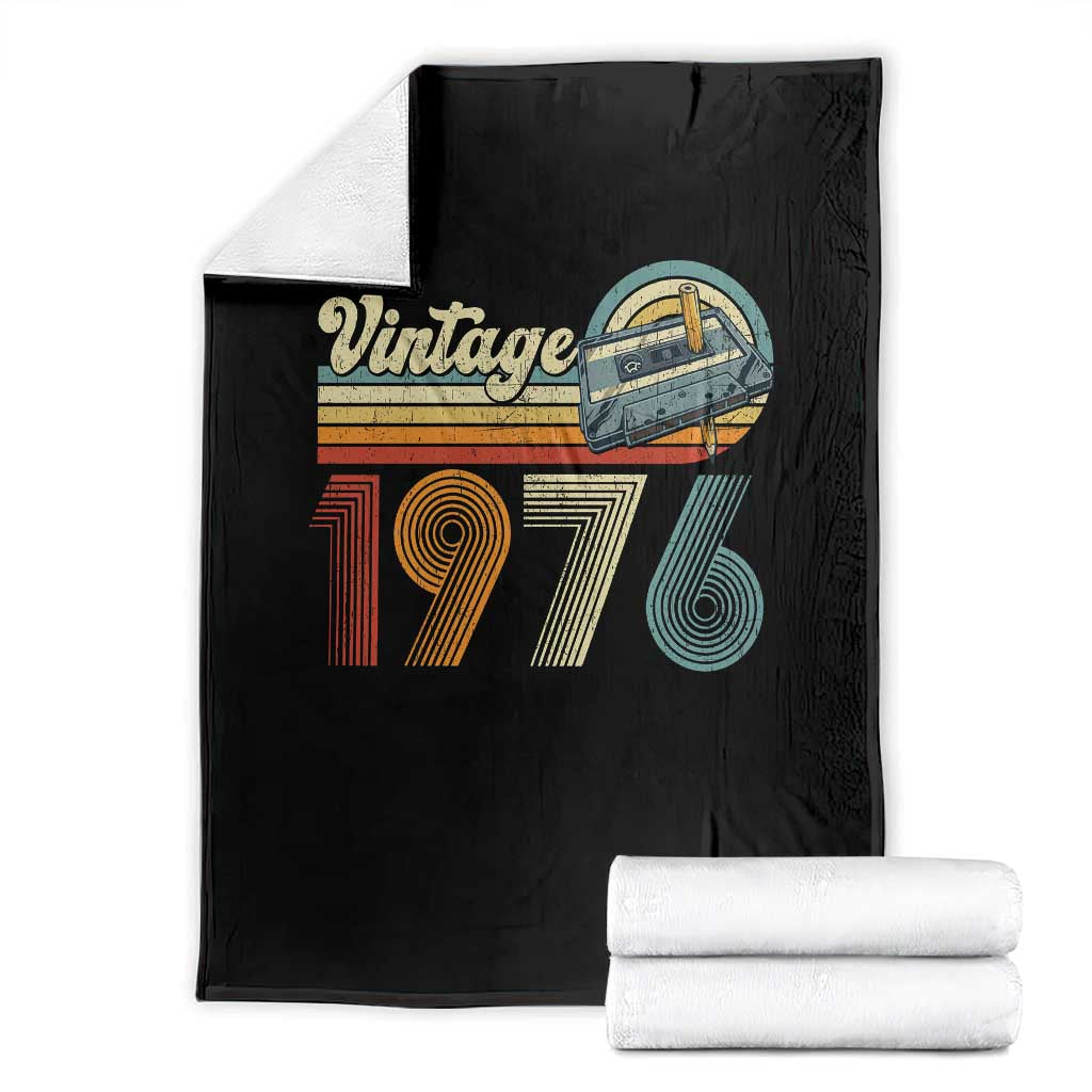 Vintage Sunset 1976 Retro Cassette Throw Blanket Mechanical Dial Tech Nostalgia 50th Birthday TS02 Black Print Your Wear