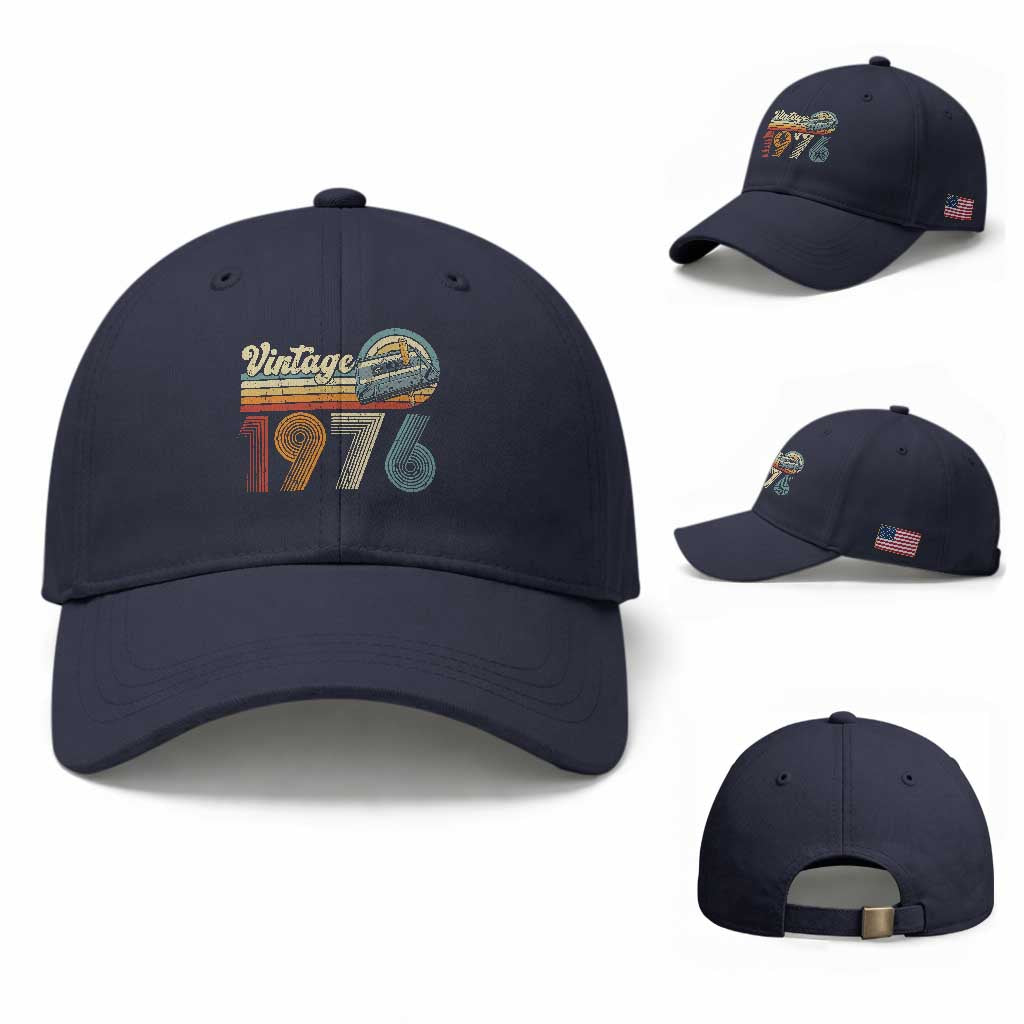 Vintage Sunset 1976 Retro Cassette Baseball Cap Mechanical Dial Tech Nostalgia 50th Birthday TS02 Baseball Cap Universal Fit Navy Print Your Wear