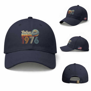 Vintage Sunset 1976 Retro Cassette Baseball Cap Mechanical Dial Tech Nostalgia 50th Birthday TS02 Baseball Cap Universal Fit Navy Print Your Wear