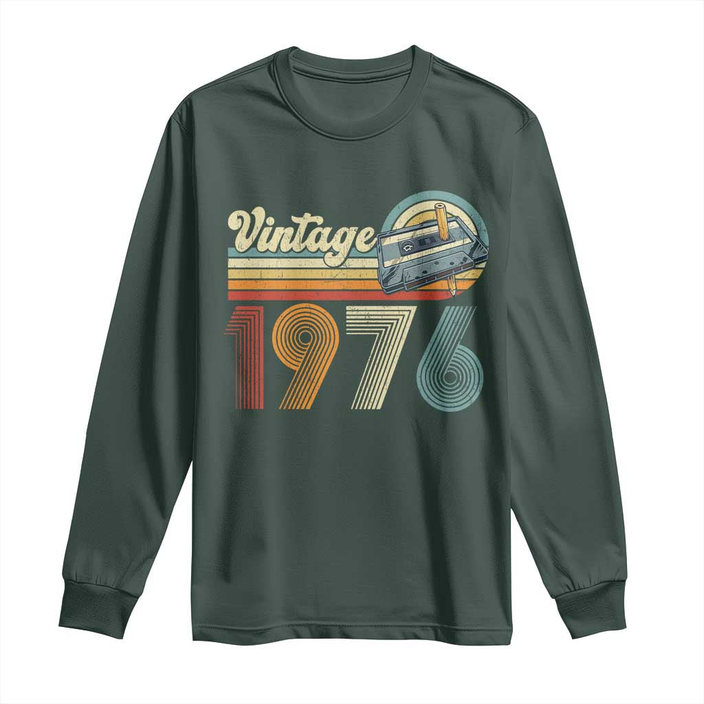 Vintage Sunset 1976 Retro Cassette Long Sleeve Shirt Mechanical Dial Tech Nostalgia 50th Birthday TS02 Dark Forest Green Print Your Wear