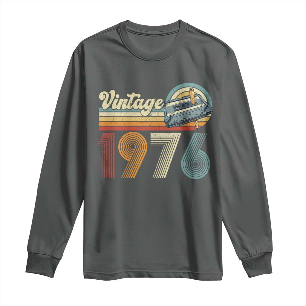 Vintage Sunset 1976 Retro Cassette Long Sleeve Shirt Mechanical Dial Tech Nostalgia 50th Birthday TS02 Dark Heather Print Your Wear