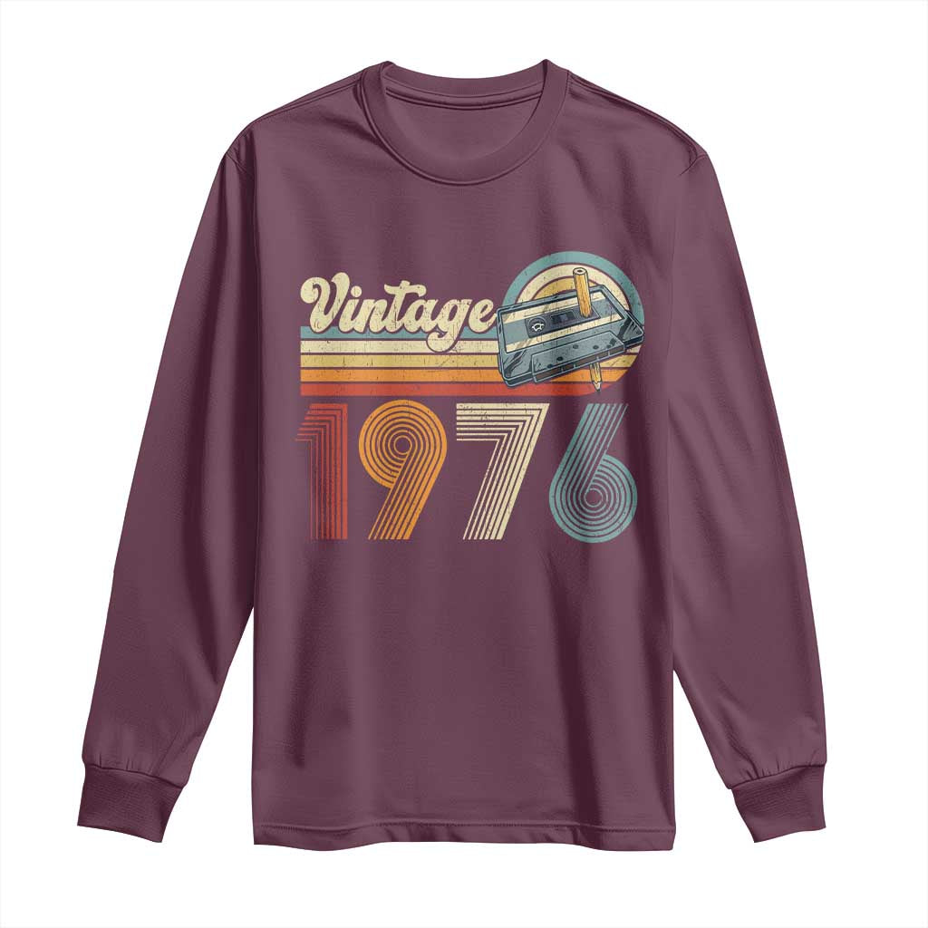 Vintage Sunset 1976 Retro Cassette Long Sleeve Shirt Mechanical Dial Tech Nostalgia 50th Birthday TS02 Maroon Print Your Wear