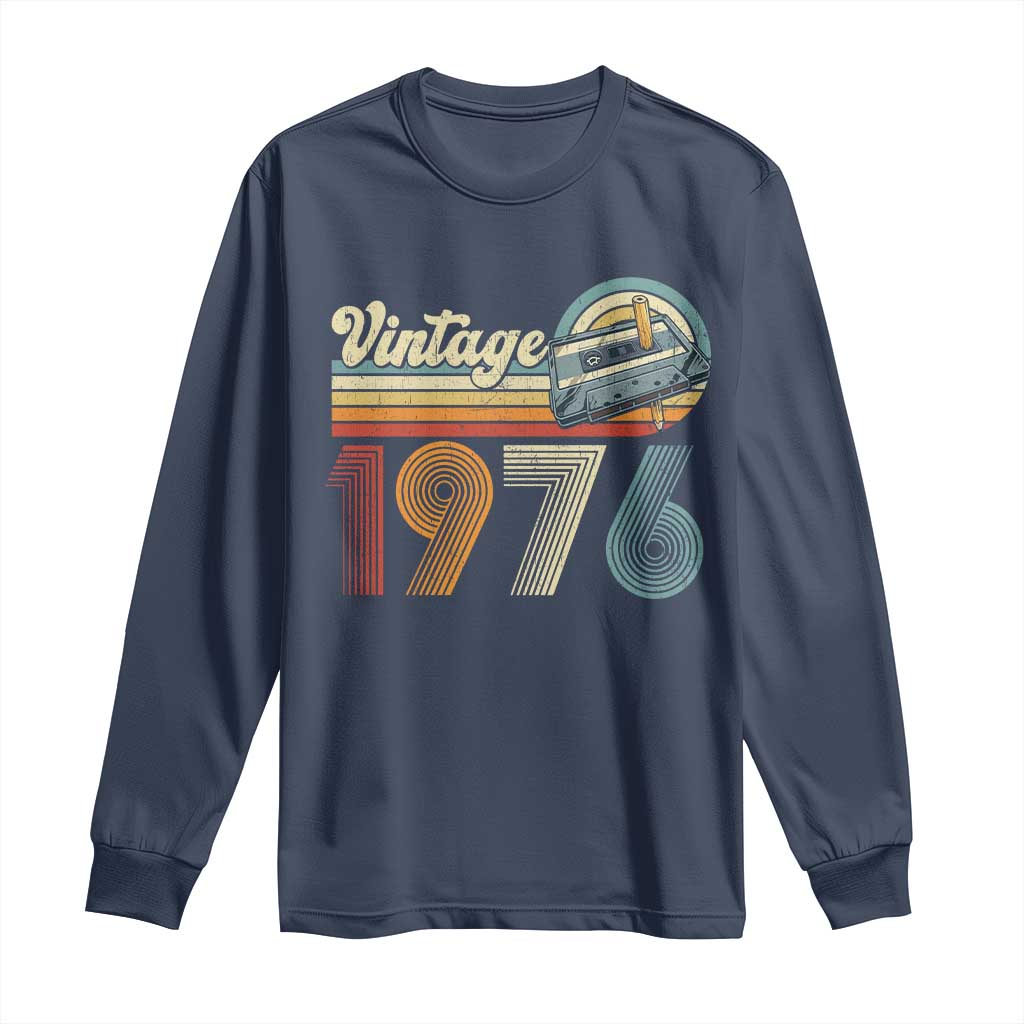 Vintage Sunset 1976 Retro Cassette Long Sleeve Shirt Mechanical Dial Tech Nostalgia 50th Birthday TS02 Navy Print Your Wear