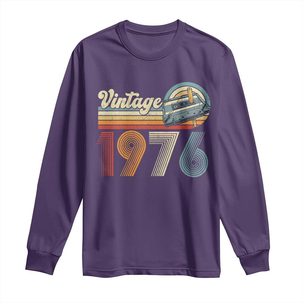 Vintage Sunset 1976 Retro Cassette Long Sleeve Shirt Mechanical Dial Tech Nostalgia 50th Birthday TS02 Purple Print Your Wear