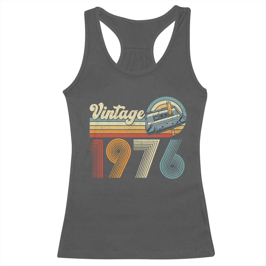 Vintage Sunset 1976 Retro Cassette Racerback Tank Top Mechanical Dial Tech Nostalgia 50th Birthday TS02 Dark Heather Print Your Wear
