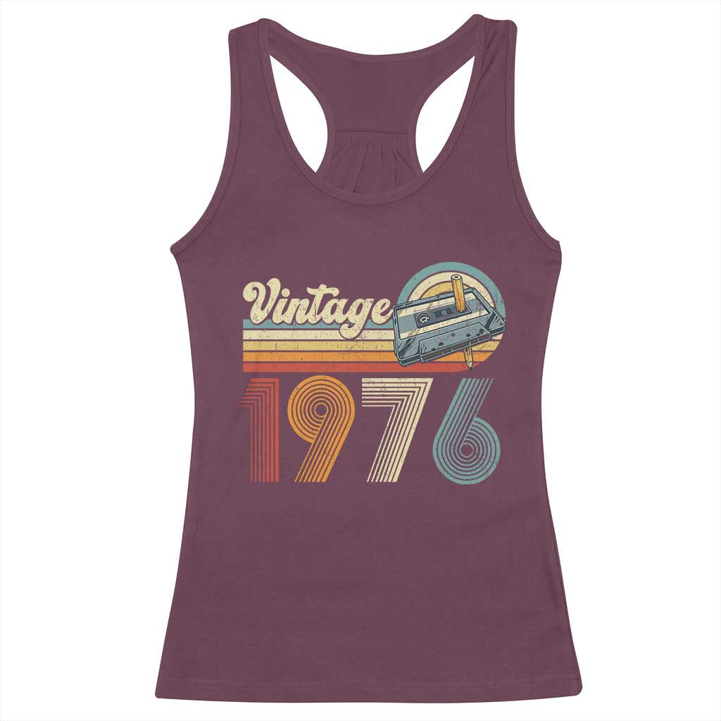 Vintage Sunset 1976 Retro Cassette Racerback Tank Top Mechanical Dial Tech Nostalgia 50th Birthday TS02 Maroon Print Your Wear
