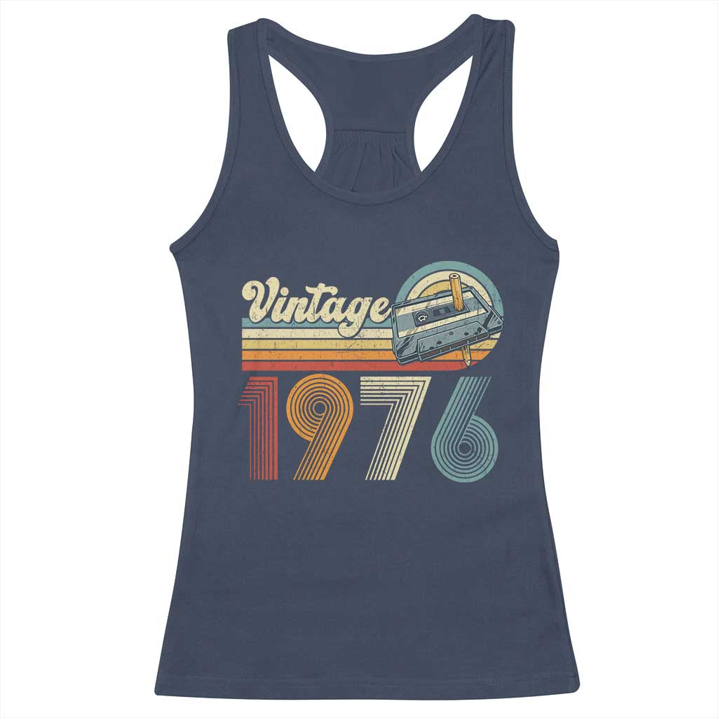 Vintage Sunset 1976 Retro Cassette Racerback Tank Top Mechanical Dial Tech Nostalgia 50th Birthday TS02 Navy Print Your Wear