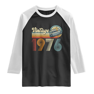 Vintage Sunset 1976 Retro Cassette Raglan Shirt Mechanical Dial Tech Nostalgia 50th Birthday TS02 Black White Print Your Wear
