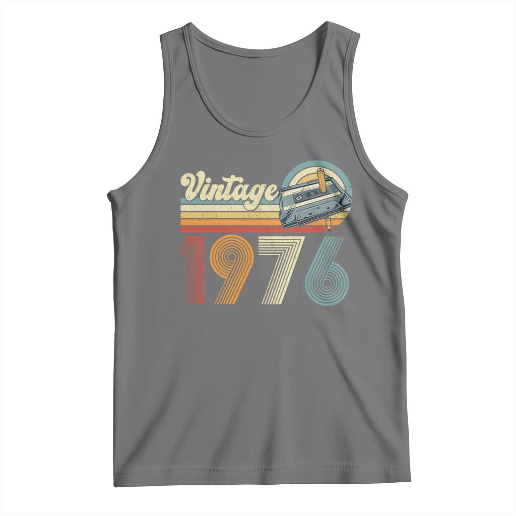 Vintage Sunset 1976 Retro Cassette Tank Top Mechanical Dial Tech Nostalgia 50th Birthday TS02 Black Heather Print Your Wear