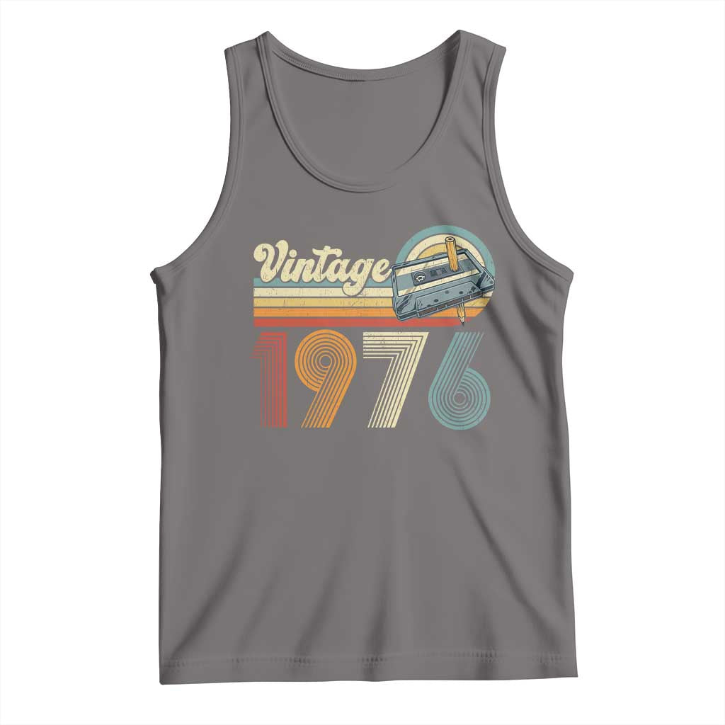 Vintage Sunset 1976 Retro Cassette Tank Top Mechanical Dial Tech Nostalgia 50th Birthday TS02 Deep Heather Print Your Wear