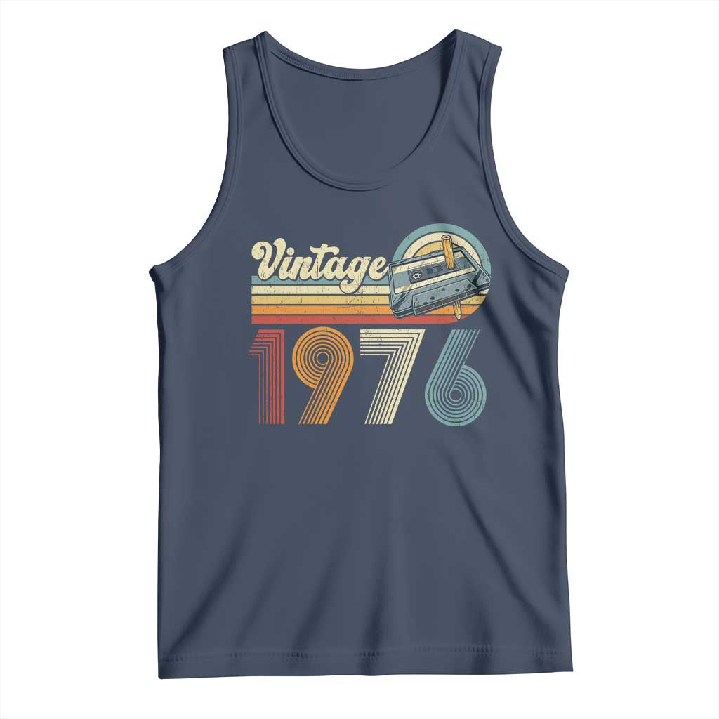 Vintage Sunset 1976 Retro Cassette Tank Top Mechanical Dial Tech Nostalgia 50th Birthday TS02 Navy Print Your Wear