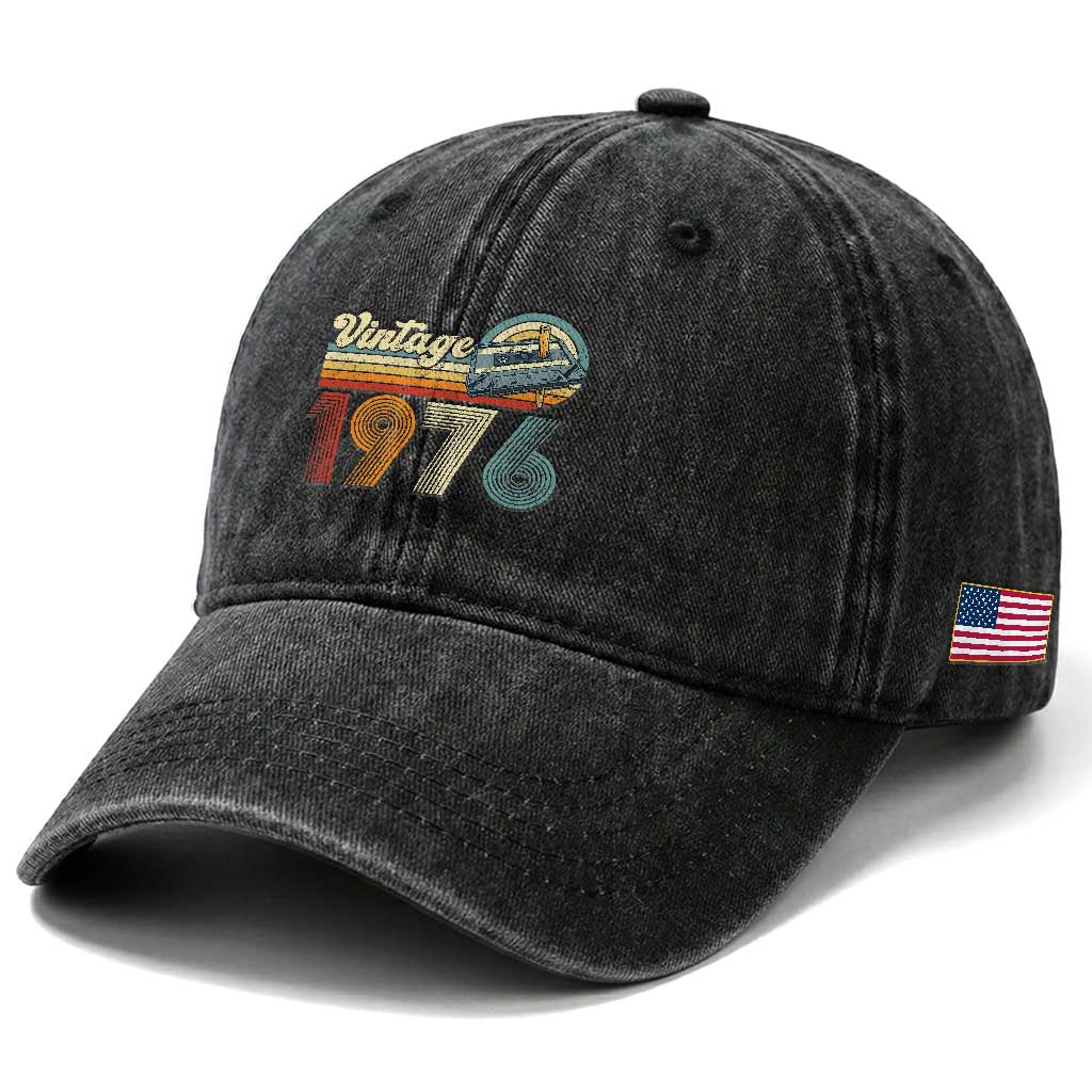 Vintage Sunset 1976 Retro Cassette Washed Cotton Baseball Cap Mechanical Dial Tech Nostalgia 50th Birthday TS02 Print Your Wear