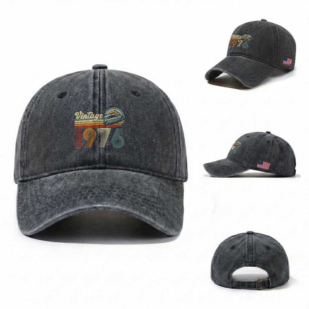 Vintage Sunset 1976 Retro Cassette Washed Cotton Baseball Cap Mechanical Dial Tech Nostalgia 50th Birthday TS02 Washed Cap Universal Fit Dark Gray Print Your Wear