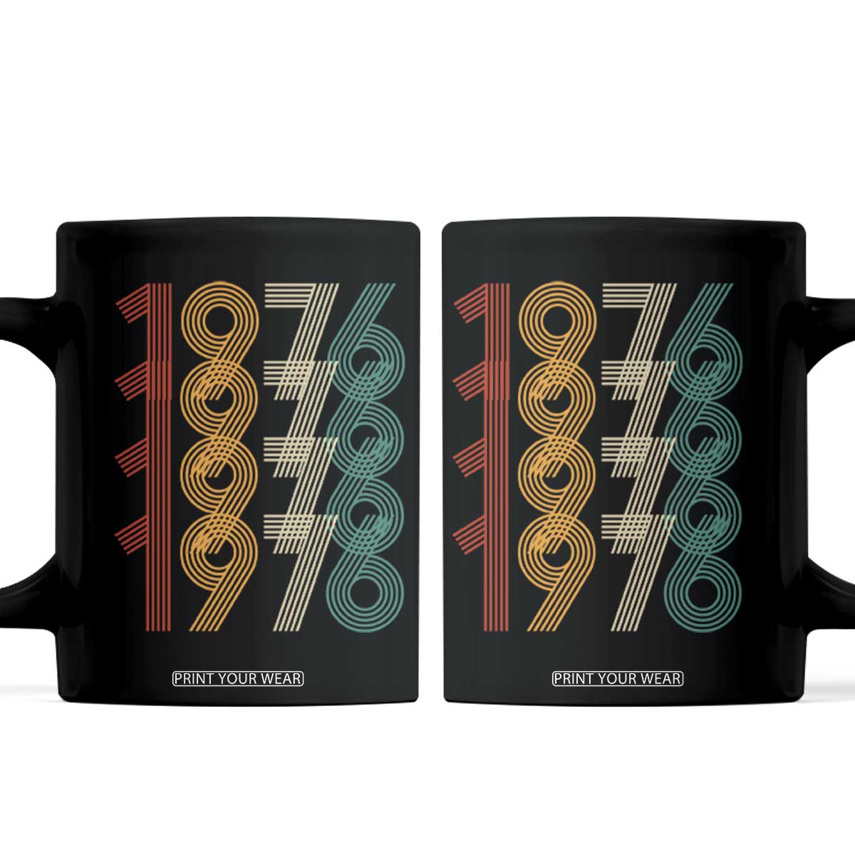 Retro 1976 Multi Line Neon Pop Typography Coffee Mug Vintage 50th Birthday Gift TS02 Black Print Your Wear
