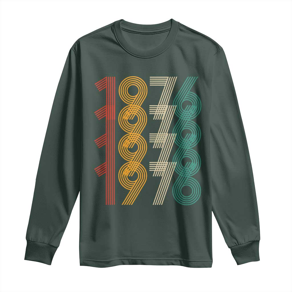 Retro 1976 Multi Line Neon Pop Typography Long Sleeve Shirt Vintage 50th Birthday Gift TS02 Dark Forest Green Print Your Wear