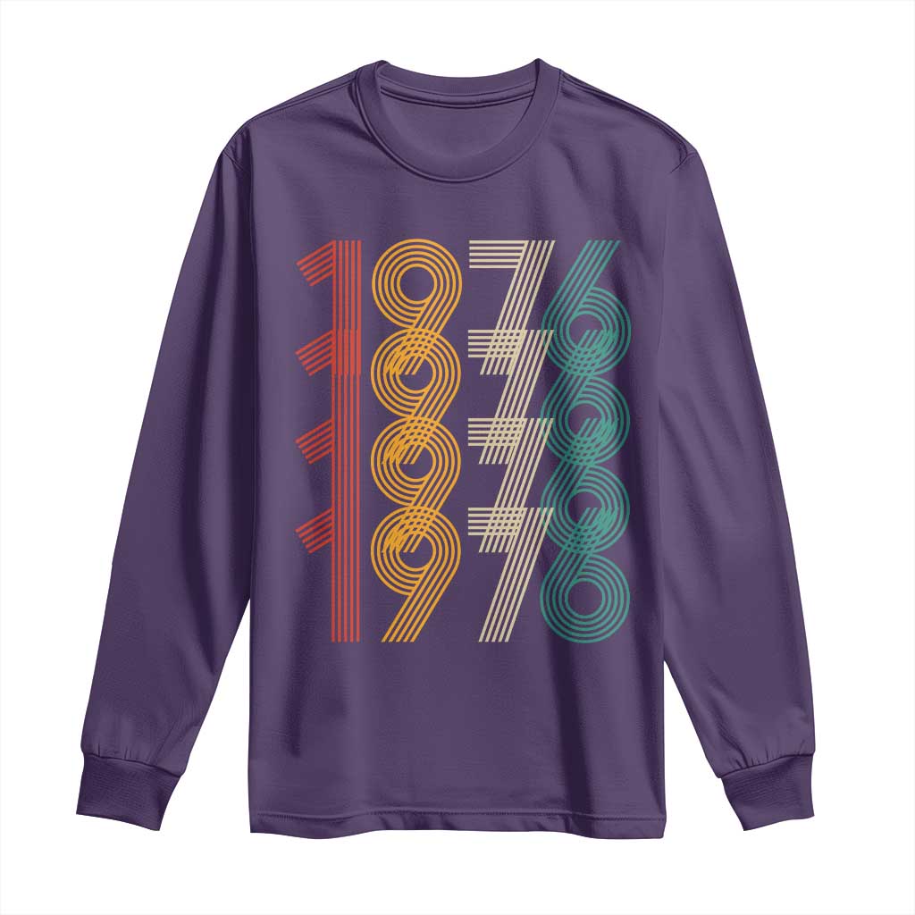 Retro 1976 Multi Line Neon Pop Typography Long Sleeve Shirt Vintage 50th Birthday Gift TS02 Purple Print Your Wear