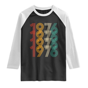 Retro 1976 Multi Line Neon Pop Typography Raglan Shirt Vintage 50th Birthday Gift TS02 Black White Print Your Wear