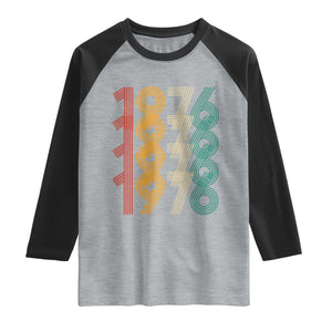 Retro 1976 Multi Line Neon Pop Typography Raglan Shirt Vintage 50th Birthday Gift TS02 Heather Gray Black Print Your Wear