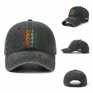 Retro 1976 Multi Line Neon Pop Typography Washed Cotton Baseball Cap Vintage 50th Birthday Gift TS02 Washed Cap Universal Fit Dark Green Print Your Wear