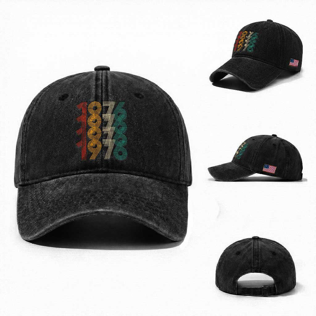 Retro 1976 Multi Line Neon Pop Typography Washed Cotton Baseball Cap Vintage 50th Birthday Gift TS02 Washed Cap Universal Fit Black Print Your Wear