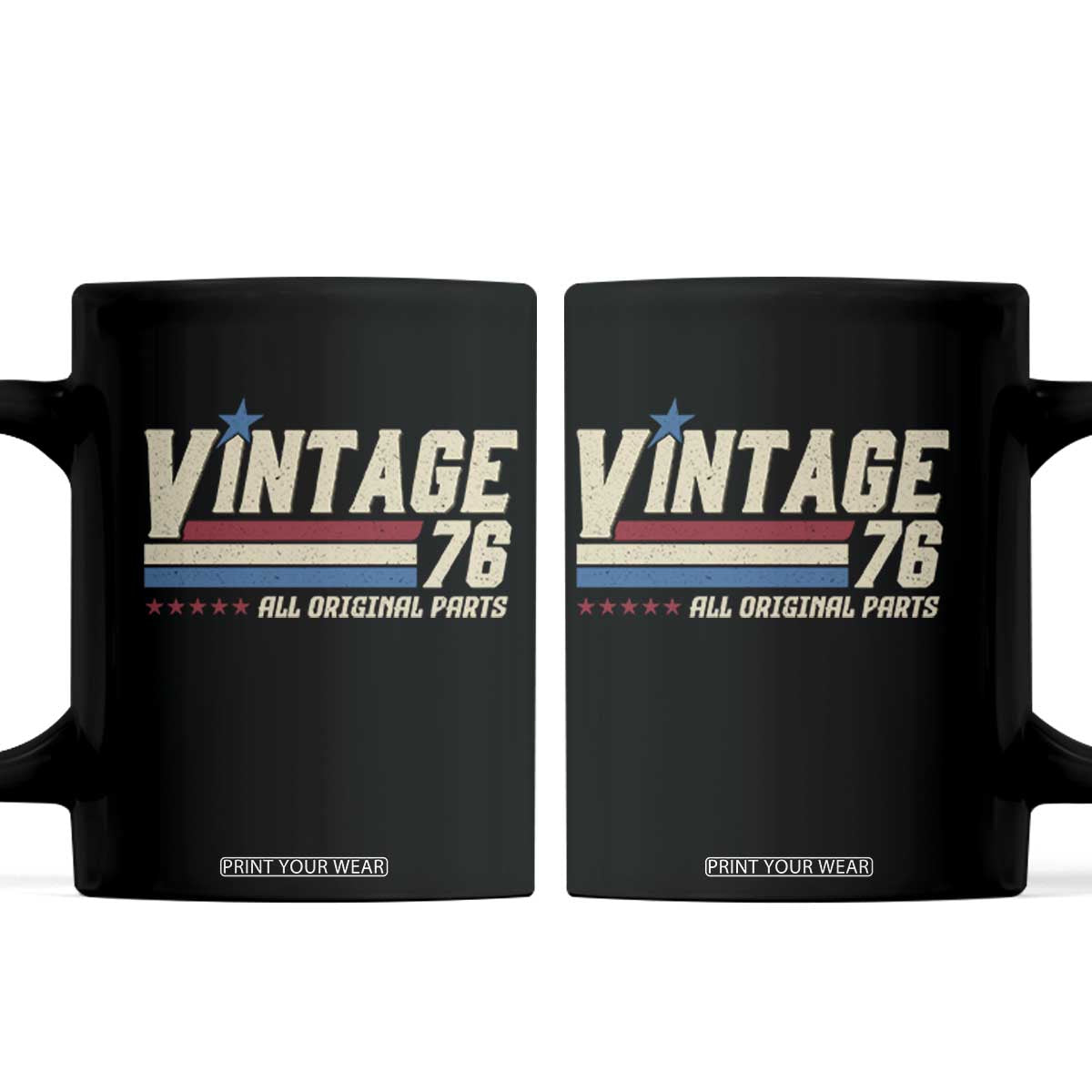 Vintage 76 All Original Parts Coffee Mug Retro Stripe Patriotic 50th Birthday TS02 Black Print Your Wear