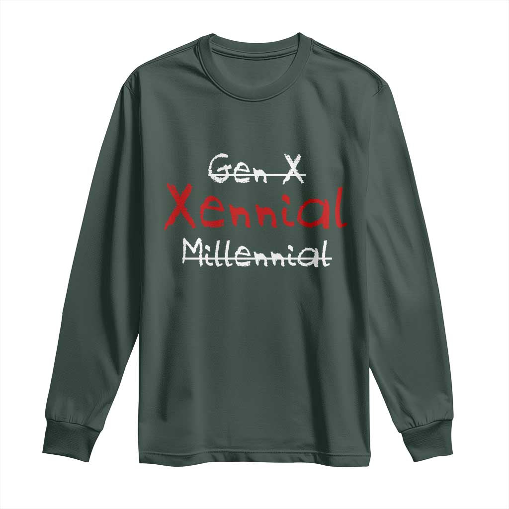 Gen X Xennial Millennial Long Sleeve Shirt Micro Generation Retro Typography Graphic TS02 Dark Forest Green Print Your Wear
