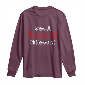 Gen X Xennial Millennial Long Sleeve Shirt Micro Generation Retro Typography Graphic TS02 Maroon Print Your Wear