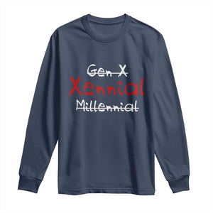 Gen X Xennial Millennial Long Sleeve Shirt Micro Generation Retro Typography Graphic TS02 Navy Print Your Wear