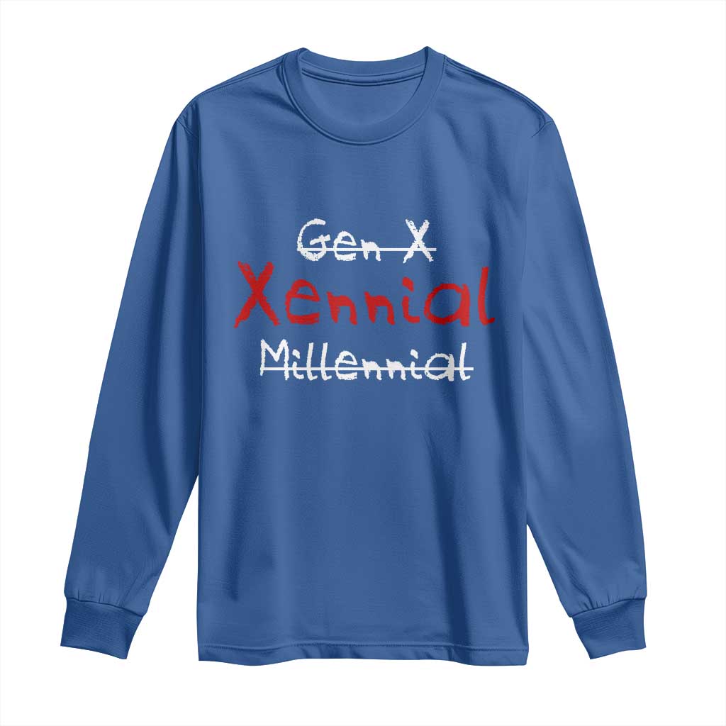 Gen X Xennial Millennial Long Sleeve Shirt Micro Generation Retro Typography Graphic TS02 Royal Blue Print Your Wear