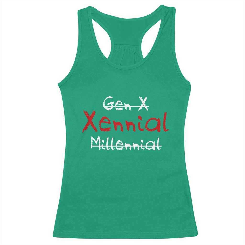 Gen X Xennial Millennial Racerback Tank Top Micro Generation Retro Typography Graphic TS02 Irish Green Print Your Wear