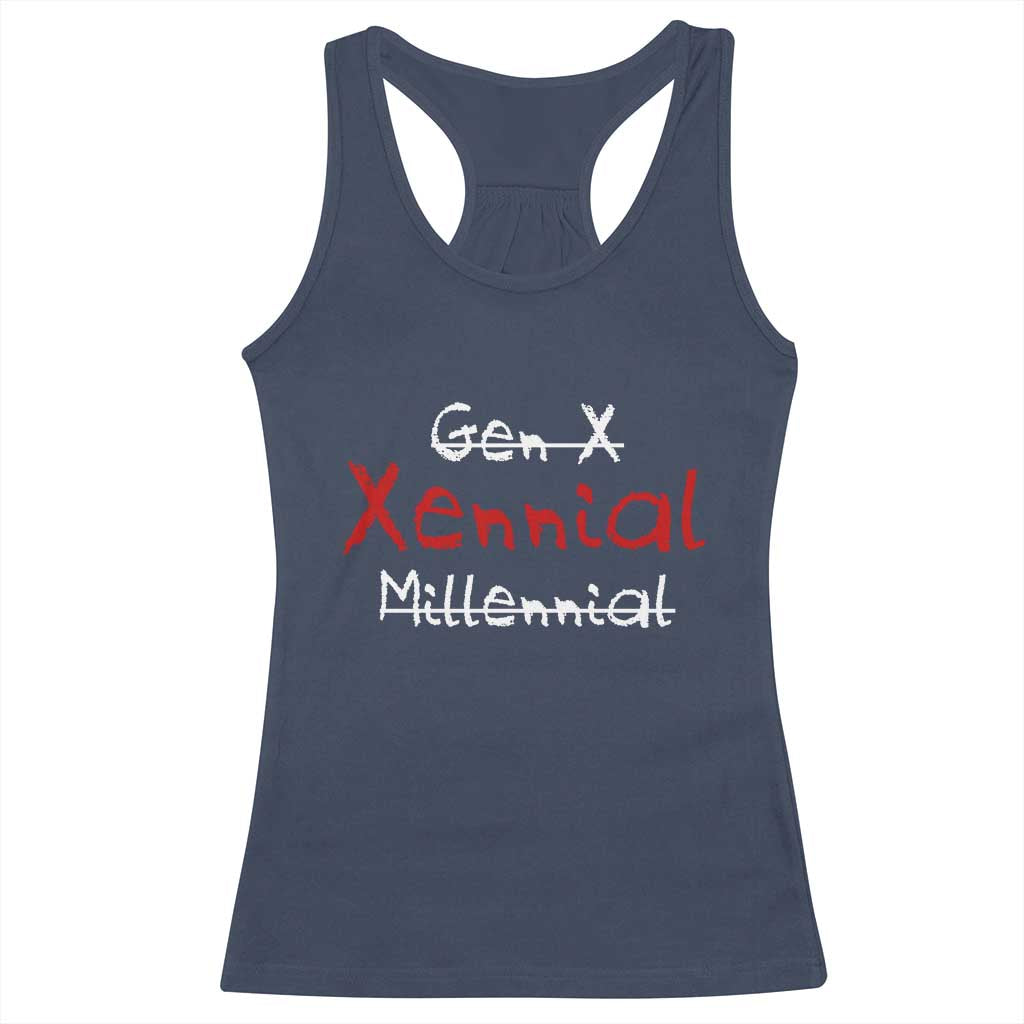 Gen X Xennial Millennial Racerback Tank Top Micro Generation Retro Typography Graphic TS02 Navy Print Your Wear