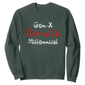 Gen X Xennial Millennial Sweatshirt Micro Generation Retro Typography Graphic TS02 Dark Forest Green Print Your Wear