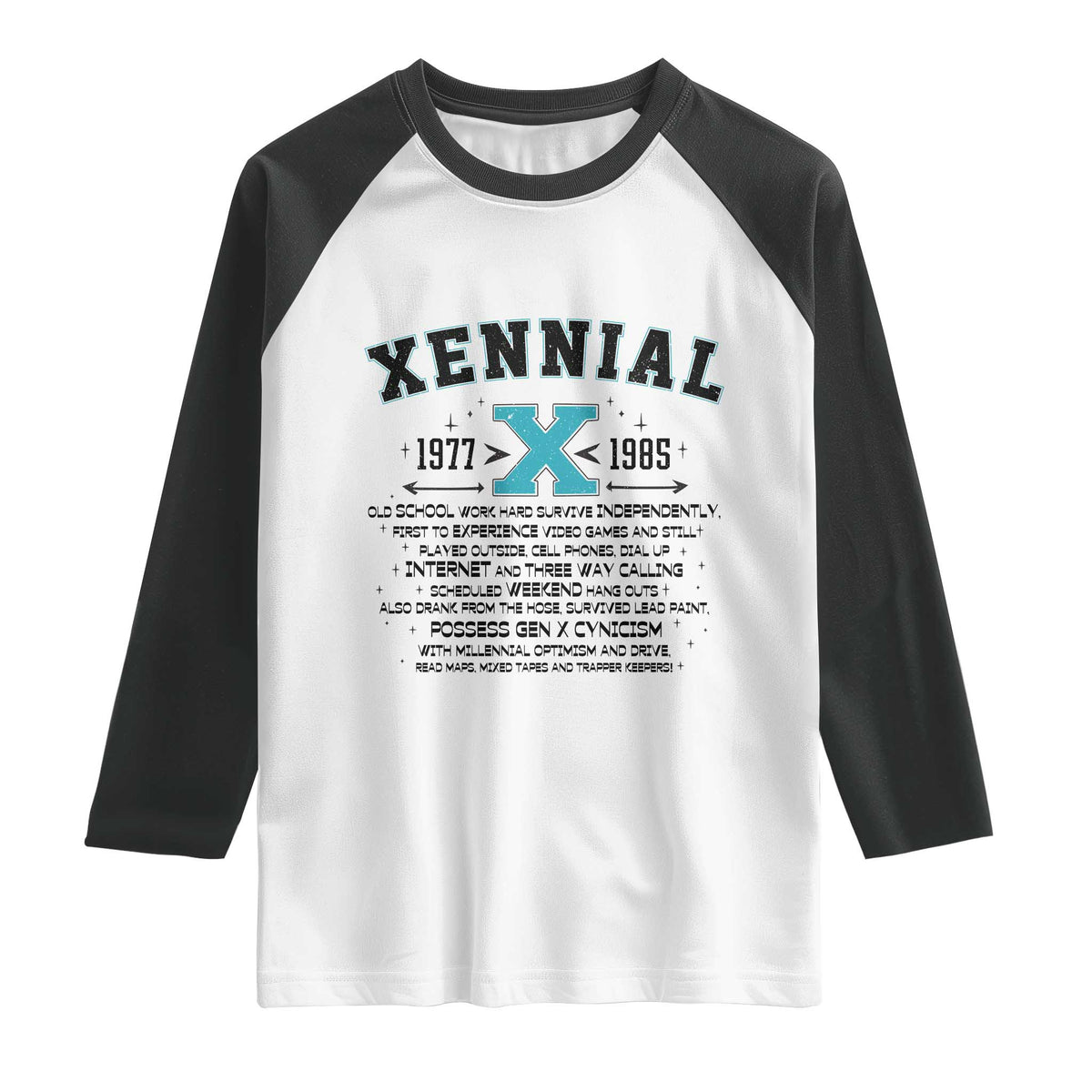Xennial Definition 1977 to 1985 Raglan Shirt Vintage Dictionary Style Graphic TS02 White Black Print Your Wear