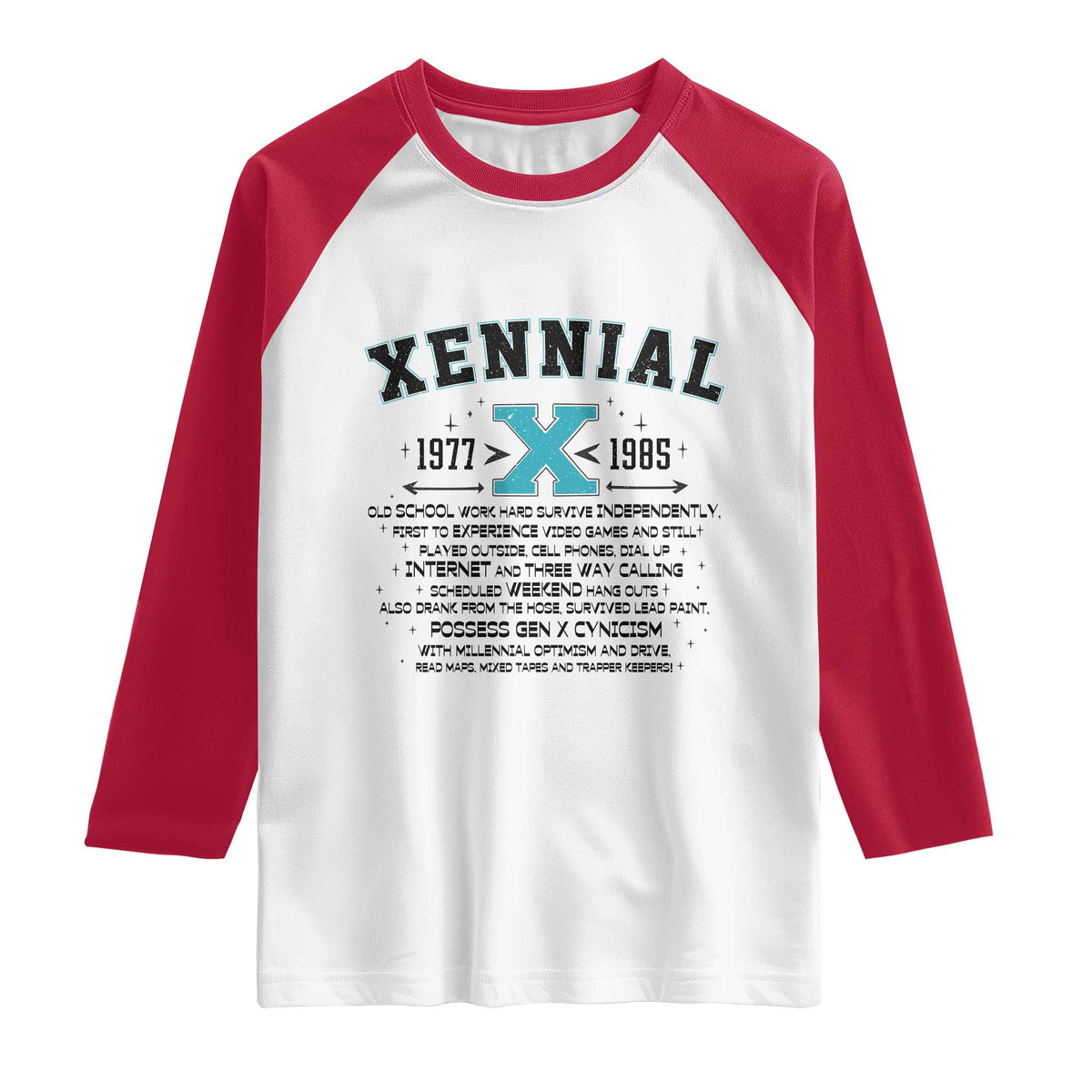 Xennial Definition 1977 to 1985 Raglan Shirt Vintage Dictionary Style Graphic TS02 White Red Print Your Wear